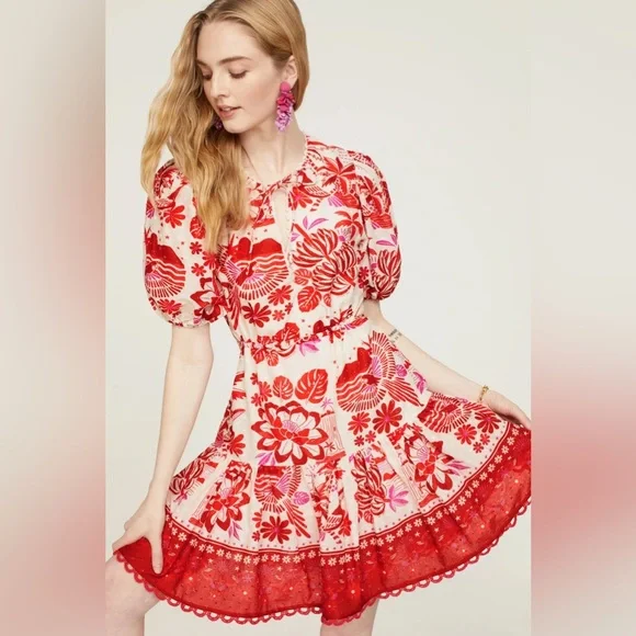 Farm Rio Rios Tile Mini Dress L - Picture 10 of 11